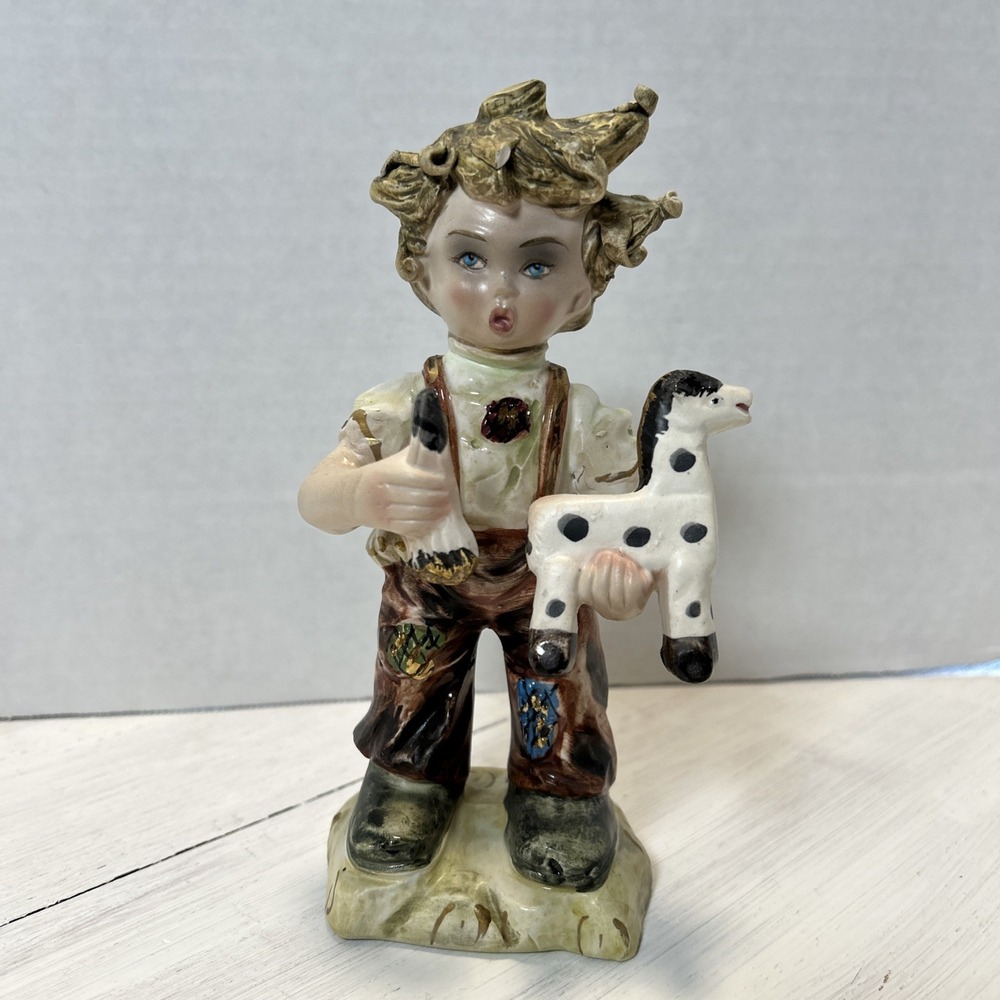 Capodimonte Italy Ceramic Statue Sculpture‎ Boy Toy Horse Vintage 60s 5620